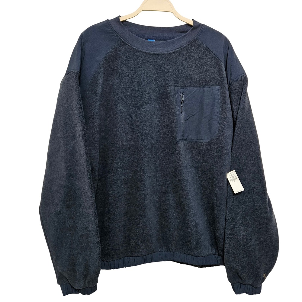 Old Navy NWT Mens Dynamic Fleece Sweatshirt Top Zip Pocket Athleisure Blue L